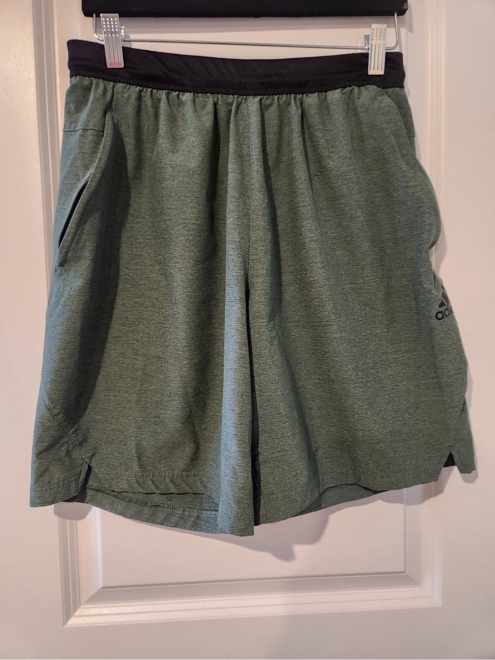 adidas Men’s Olive Green Athletic Shorts with Black Waistband